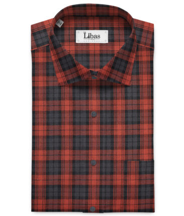 Raymond Men's Premium Cotton Checks Unstitched Shirting Fabric (Red & Grey)