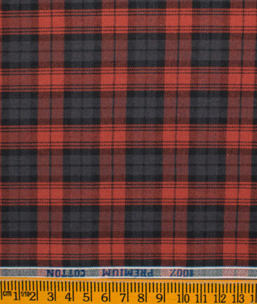 Raymond Men's Premium Cotton Checks Unstitched Shirting Fabric (Red & Grey)