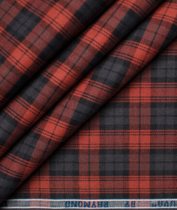 Raymond Men's Premium Cotton Checks Unstitched Shirting Fabric (Red & Grey)
