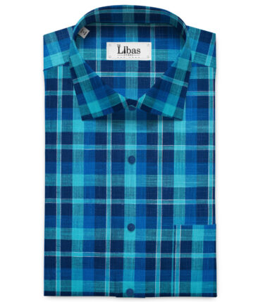 Raymond Men's Premium Cotton Checks Unstitched Shirting Fabric (Firozi Blue)