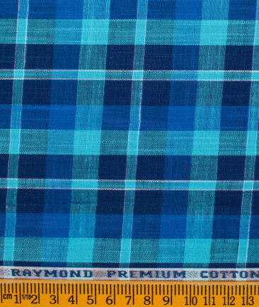Raymond Men's Premium Cotton Checks Unstitched Shirting Fabric (Firozi Blue)