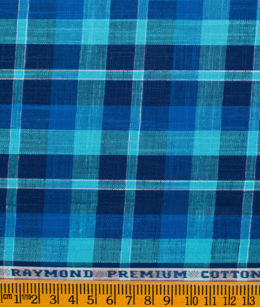 Raymond Men's Premium Cotton Checks Unstitched Shirting Fabric (Firozi Blue)