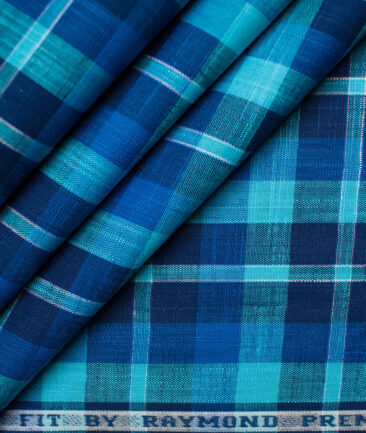 Raymond Men's Premium Cotton Checks Unstitched Shirting Fabric (Firozi Blue)