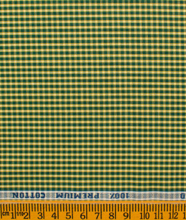 Raymond Men's Premium Cotton Checks Unstitched Shirting Fabric (Yellow & Green)