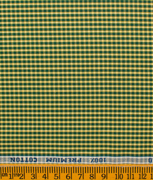 Raymond Men's Premium Cotton Checks Unstitched Shirting Fabric (Yellow & Green)