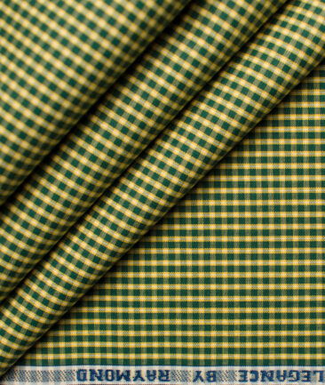 Raymond Men's Premium Cotton Checks Unstitched Shirting Fabric (Yellow & Green)