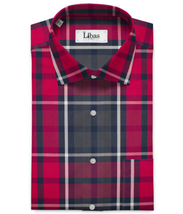 Raymond Men's Premium Cotton Checks Unstitched Shirting Fabric (Grey & Red)