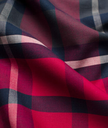 Raymond Men's Premium Cotton Checks Unstitched Shirting Fabric (Grey & Red)