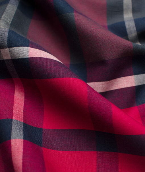 Raymond Men's Premium Cotton Checks Unstitched Shirting Fabric (Grey & Red)