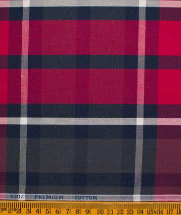 Raymond Men's Premium Cotton Checks Unstitched Shirting Fabric (Grey & Red)