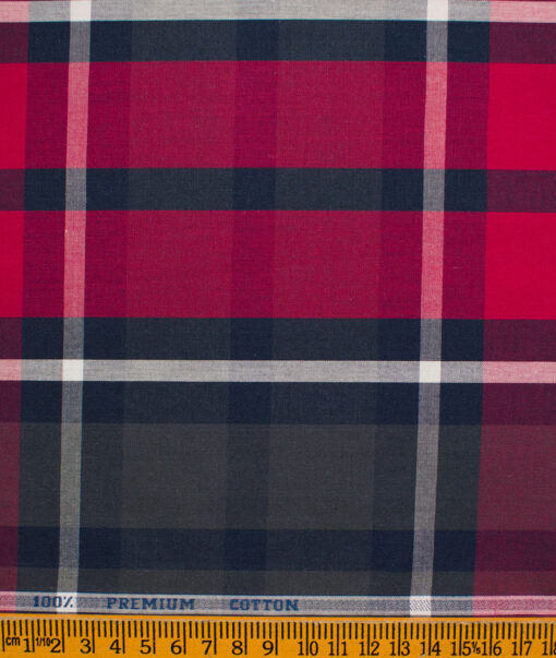 Raymond Men's Premium Cotton Checks Unstitched Shirting Fabric (Grey & Red)