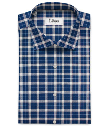 Raymond Men's Premium Cotton Checks Unstitched Shirting Fabric (Royal Blue)
