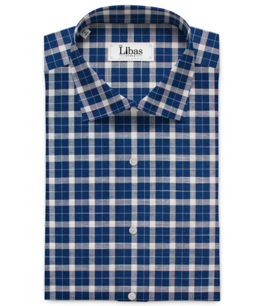Raymond Men's Premium Cotton Checks Unstitched Shirting Fabric (Royal Blue)