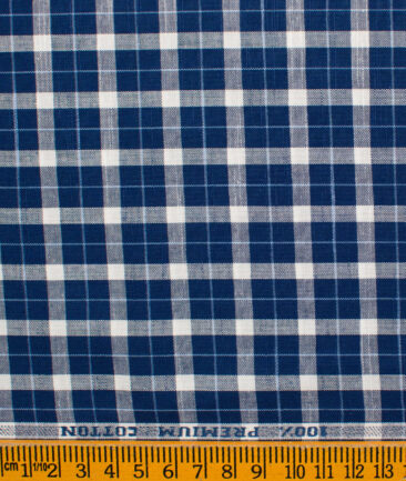 Raymond Men's Premium Cotton Checks Unstitched Shirting Fabric (Royal Blue)