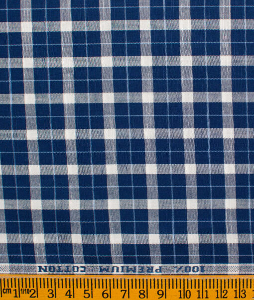 Raymond Men's Premium Cotton Checks Unstitched Shirting Fabric (Royal Blue)