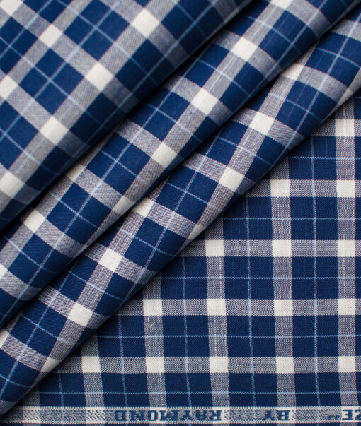 Raymond Men's Premium Cotton Checks Unstitched Shirting Fabric (Royal Blue)