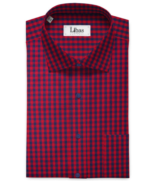 Raymond Men's Premium Cotton Checks Unstitched Shirting Fabric (Red & Blue)