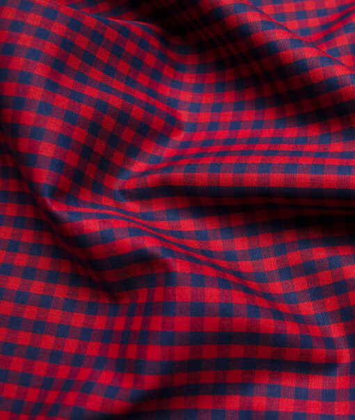 Raymond Men's Premium Cotton Checks Unstitched Shirting Fabric (Red & Blue)