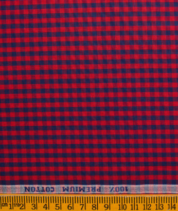 Raymond Men's Premium Cotton Checks Unstitched Shirting Fabric (Red & Blue)