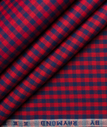Raymond Men's Premium Cotton Checks Unstitched Shirting Fabric (Red & Blue)