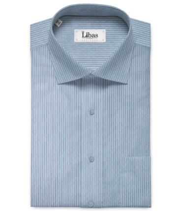 Raymond Men's Premium Cotton Striped Unstitched Shirting Fabric (Sky Blue)