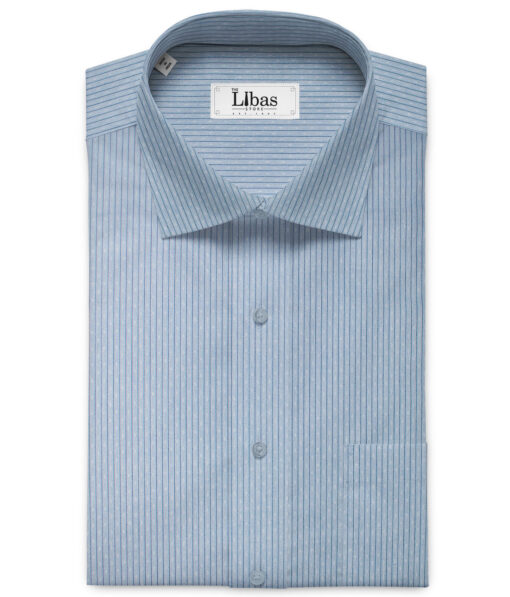 Raymond Men's Premium Cotton Striped Unstitched Shirting Fabric (Sky Blue)