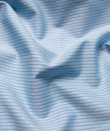 Raymond Men's Premium Cotton Striped Unstitched Shirting Fabric (Sky Blue)
