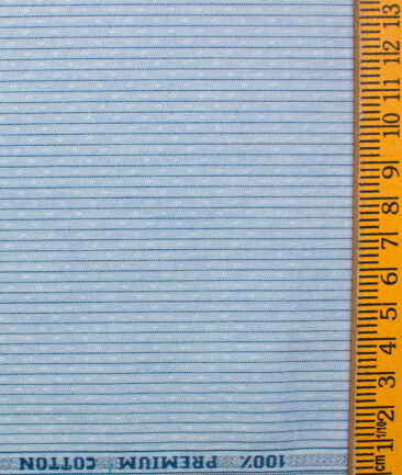Raymond Men's Premium Cotton Striped Unstitched Shirting Fabric (Sky Blue)