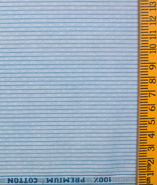 Raymond Men's Premium Cotton Striped Unstitched Shirting Fabric (Sky Blue)