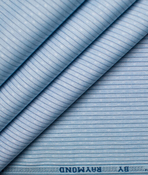 Raymond Men's Premium Cotton Striped Unstitched Shirting Fabric (Sky Blue)