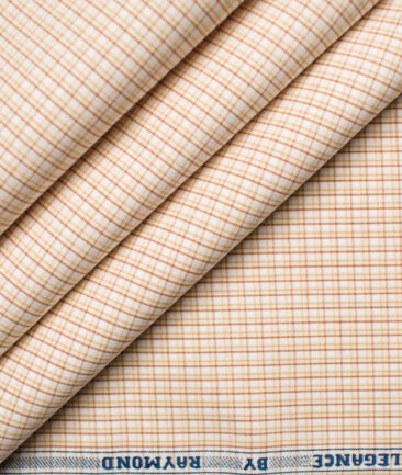 Raymond Men's Giza Cotton Checks Unstitched Shirting Fabric (White & Beige)