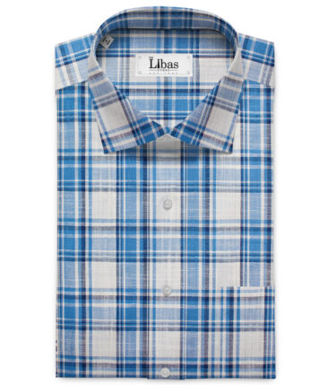 Raymond Men's Premium Cotton Checks Unstitched Shirting Fabric (White & Blue)