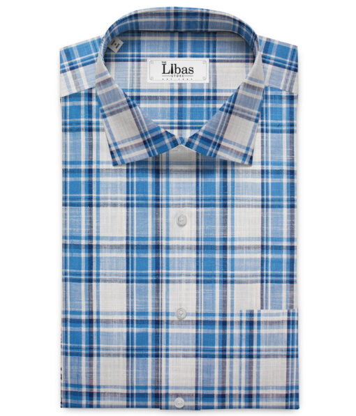 Raymond Men's Premium Cotton Checks Unstitched Shirting Fabric (White & Blue)