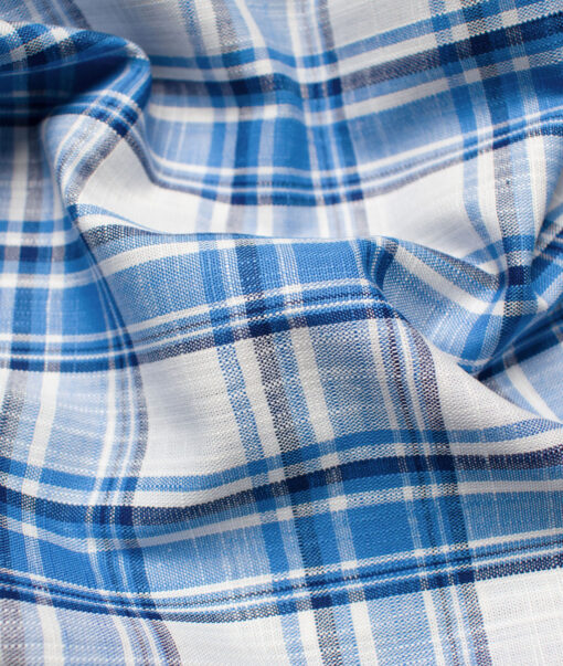 Raymond Men's Premium Cotton Checks Unstitched Shirting Fabric (White & Blue)