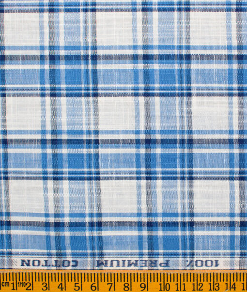Raymond Men's Premium Cotton Checks Unstitched Shirting Fabric (White & Blue)