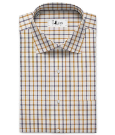 Raymond Men's Premium Cotton Checks Unstitched Shirting Fabric (White & Brown)