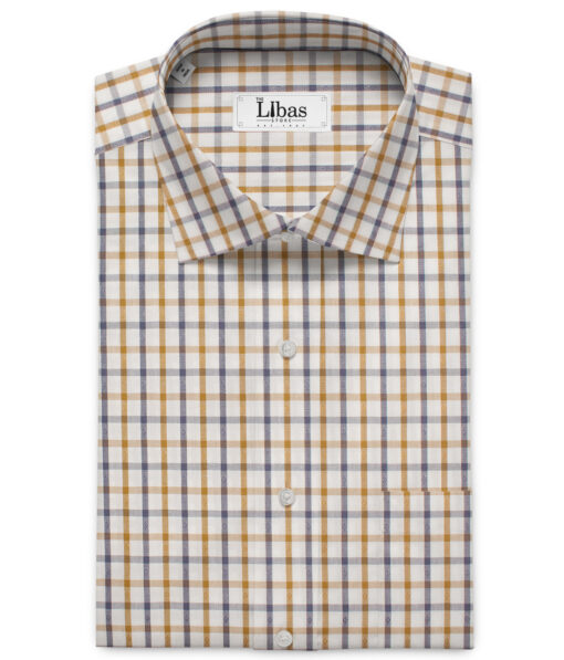 Raymond Men's Premium Cotton Checks Unstitched Shirting Fabric (White & Brown)