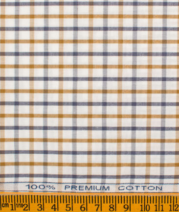 Raymond Men's Premium Cotton Checks Unstitched Shirting Fabric (White & Brown)