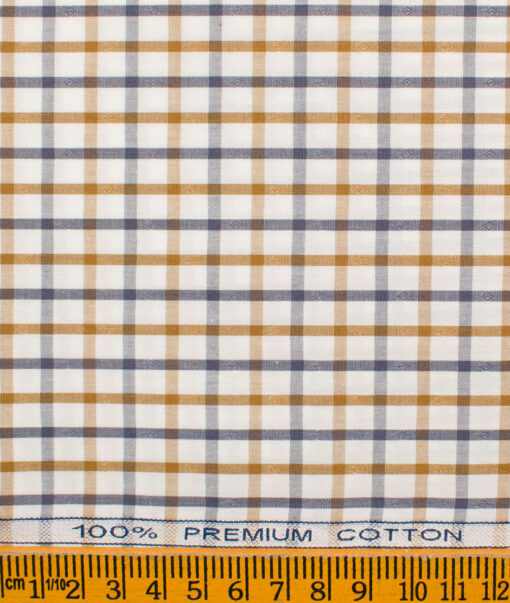 Raymond Men's Premium Cotton Checks Unstitched Shirting Fabric (White & Brown)