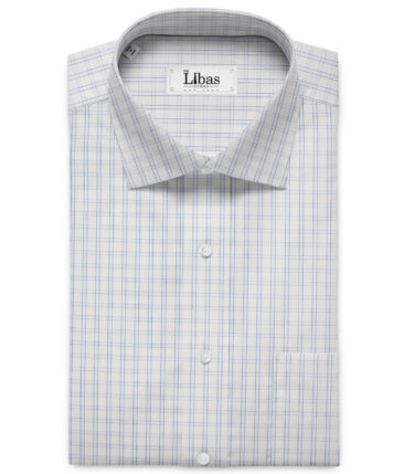 Raymond Men's Premium Cotton Checks Unstitched Shirting Fabric (White & Blue)