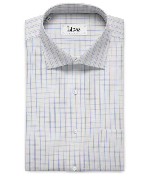 Raymond Men's Premium Cotton Checks Unstitched Shirting Fabric (White & Blue)