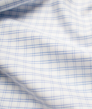 Raymond Men's Premium Cotton Checks Unstitched Shirting Fabric (White & Blue)