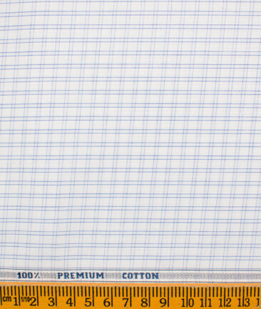 Raymond Men's Premium Cotton Checks Unstitched Shirting Fabric (White & Blue)