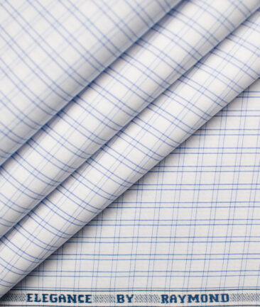 Raymond Men's Premium Cotton Checks Unstitched Shirting Fabric (White & Blue)