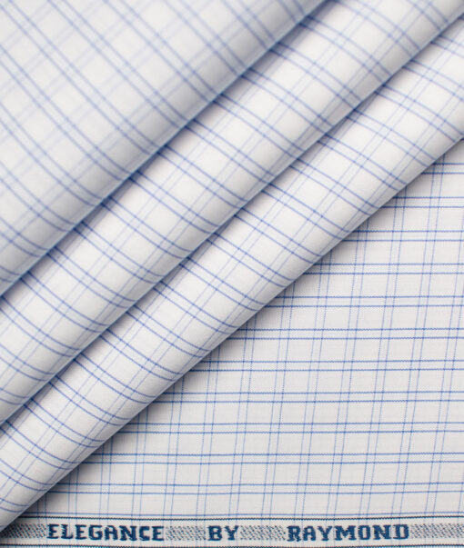 Raymond Men's Premium Cotton Checks Unstitched Shirting Fabric (White & Blue)