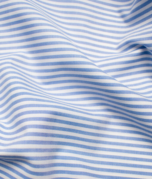 Raymond Men's Premium Cotton Striped Unstitched Shirting Fabric (White & Blue)