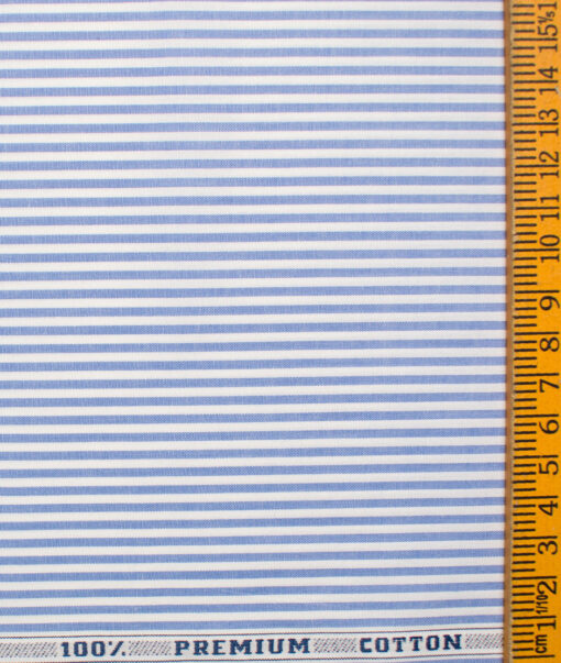 Raymond Men's Premium Cotton Striped Unstitched Shirting Fabric (White & Blue)