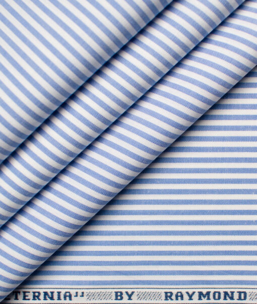 Raymond Men's Premium Cotton Striped Unstitched Shirting Fabric (White & Blue)