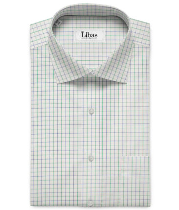 Raymond Men's Premium Cotton Checks Unstitched Shirting Fabric (White & Green)