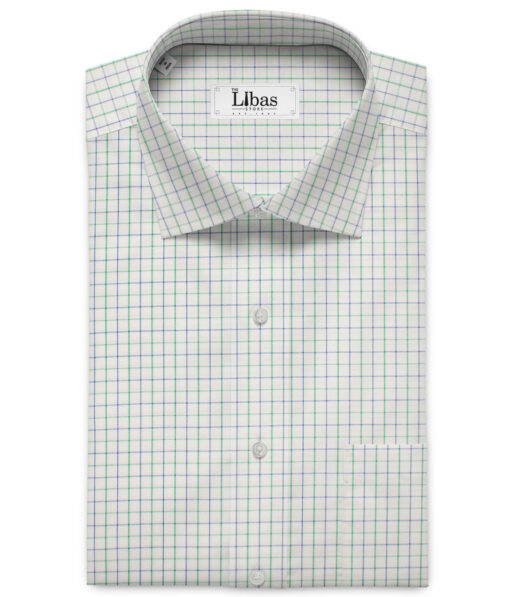 Raymond Men's Premium Cotton Checks Unstitched Shirting Fabric (White & Green)